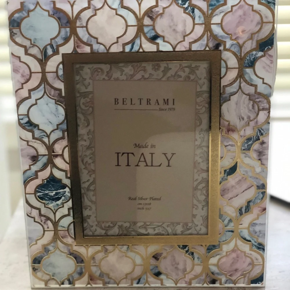 Beltrami Silver Plated Glass Photo Frame Made in Italy Floral Etching 5x7 New